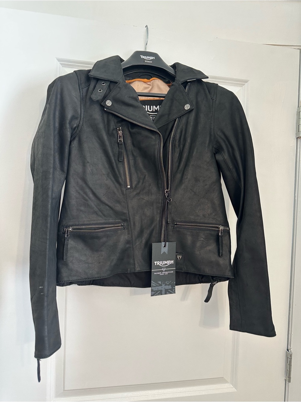 Triumph Black Leather Asymmetric Moto Jacket